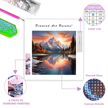 Snow-Covered Mountain Reflection - Diamond Painting