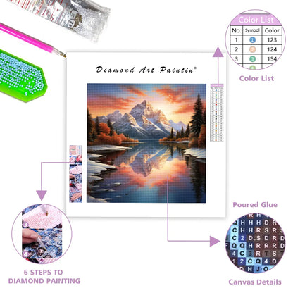 Snow-Covered Mountain Reflection - Diamond Painting