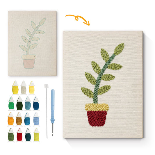 Red Pot with Green Plant - Punch Needle