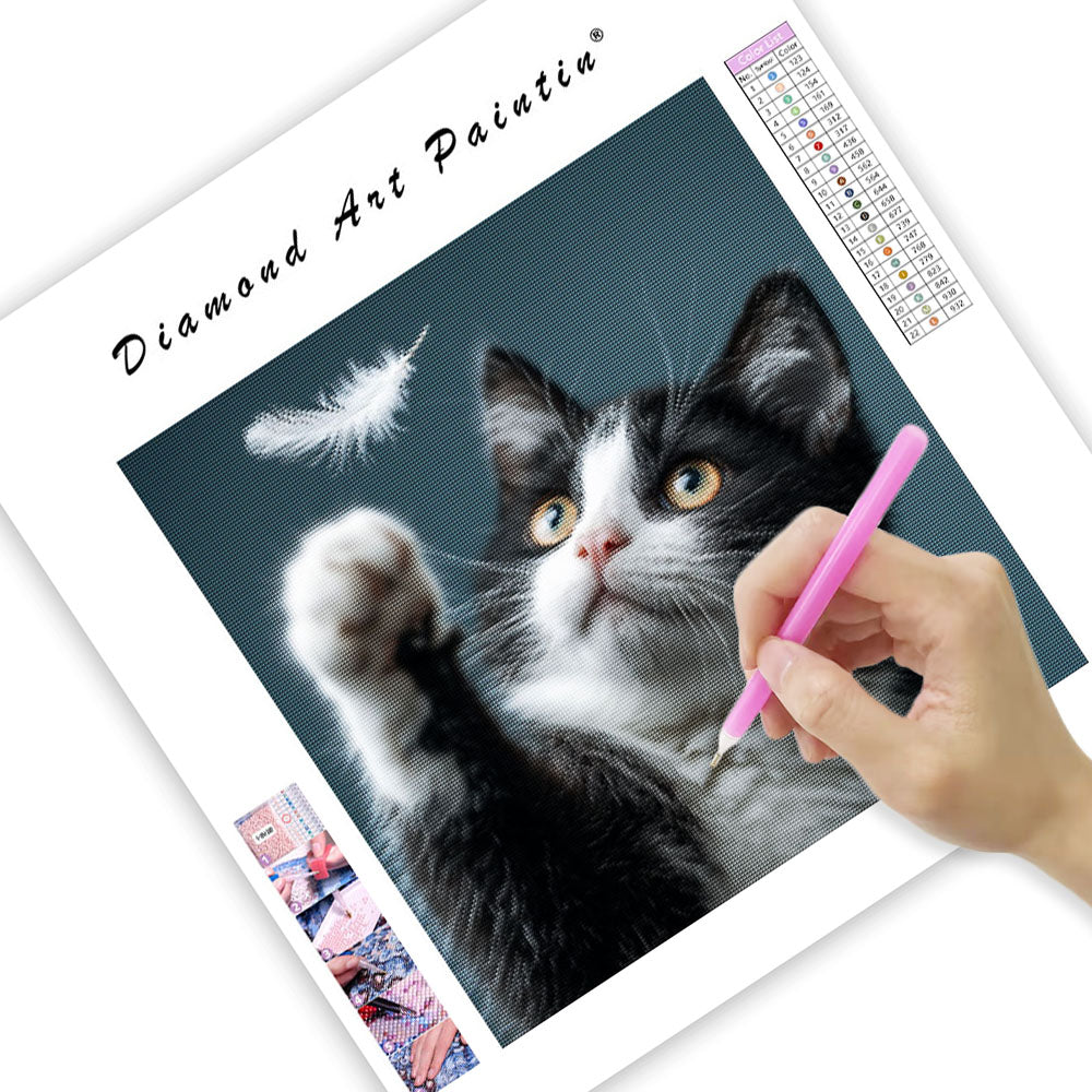 Pouncing on a Feather - Diamond Painting