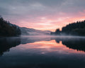 Foggy Lake at Sunrise - Diamond Painting