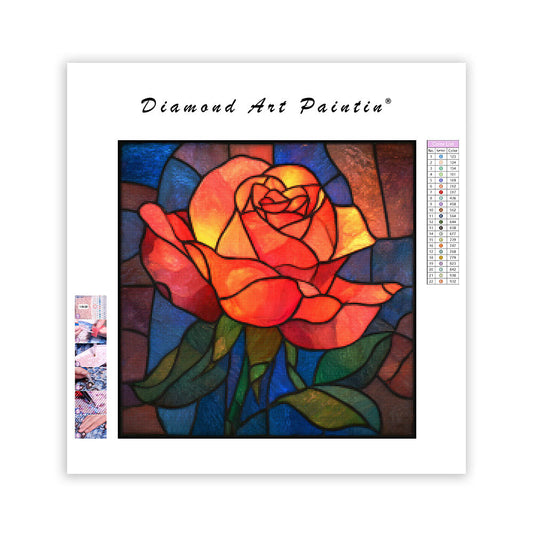 Rose in Stained Glass Window - Diamond Painting