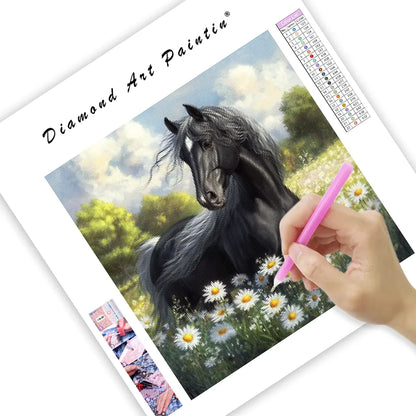 Horse in the Daisy Meadow - Diamond Painting