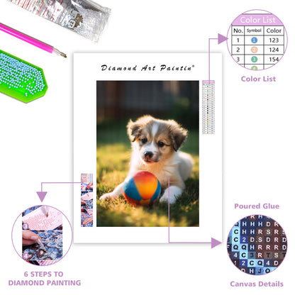 Puppy Playing with Ball - Diamond Painting