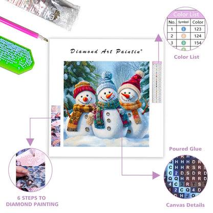 White Snow Three Snowmen - Diamond Painting