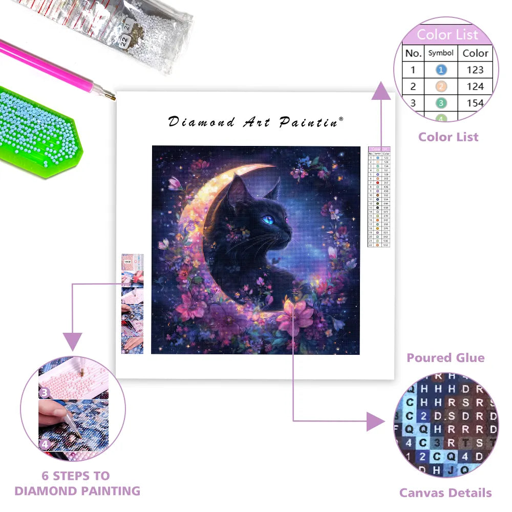 Enchanted Cat and Moon - Diamond Painting
