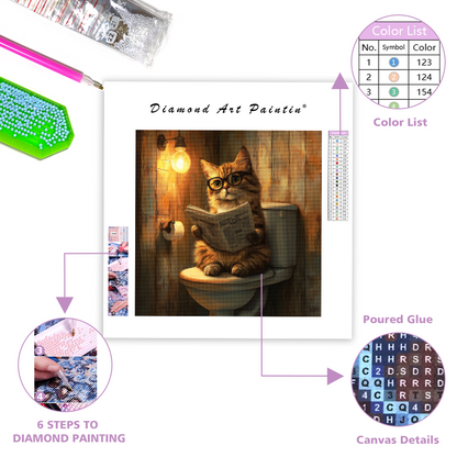 Relaxed Cat Reading the Newspaper - Diamond Painting