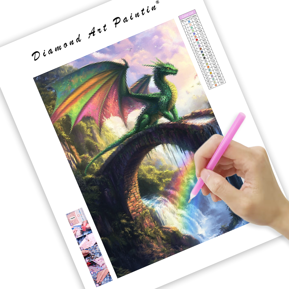 Emerald Dragon on Colorful Rocks – Diamond Painting