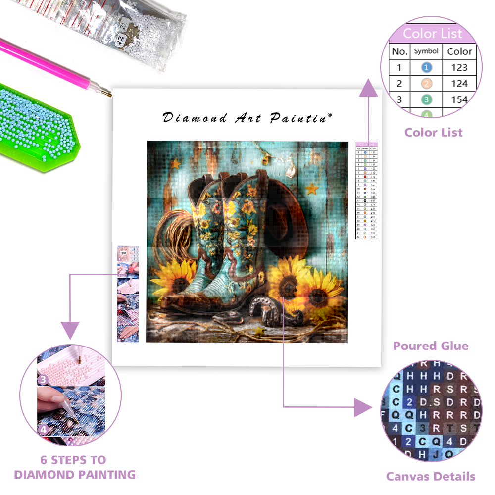 Western Cowboy Gear with Sunflowers - Diamond Painting