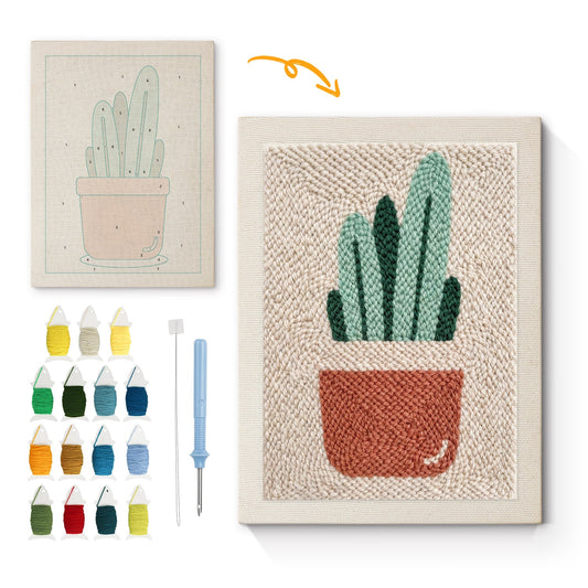 Cactus in Terracotta Pot - Punch Needle