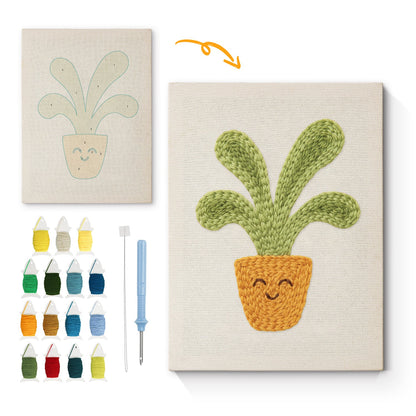 Smiling Green Plant - Punch Needle