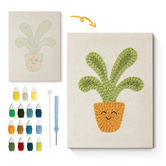 Smiling Green Plant - Punch Needle