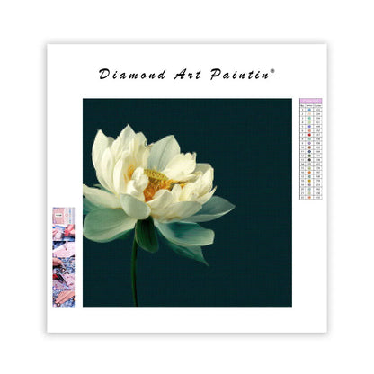 White Lotus on Green Background - Diamond Painting