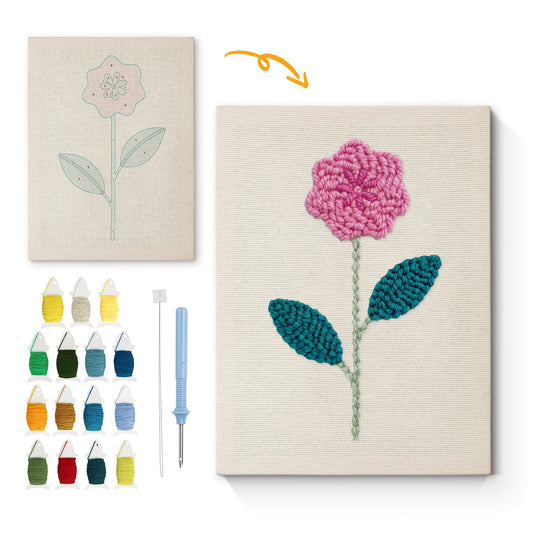 Pink Flower Stem - Punch Needle