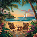 Tranquil Tropical Beach at Sunset - Diamond Painting