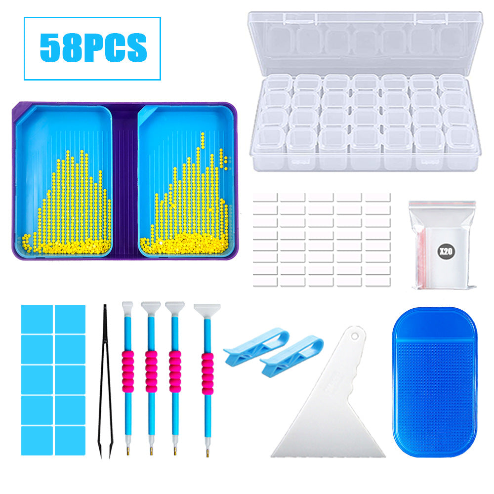 Diamond Painting Tools Funnel Dot Drill Tray Set 58-Gate Storage Box Combination - Gift