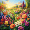Vibrant Country Garden Filled - Diamond Painting