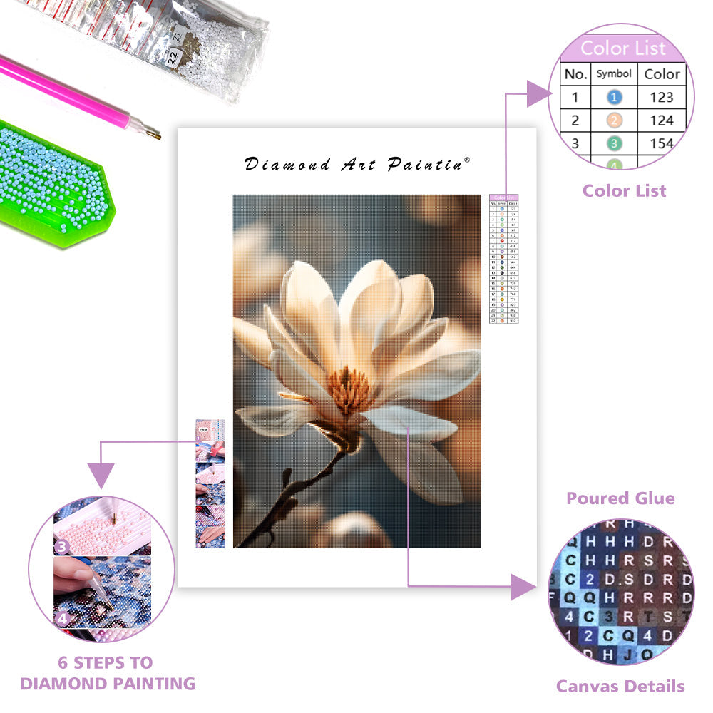White Magnolia Soft - Diamond Painting