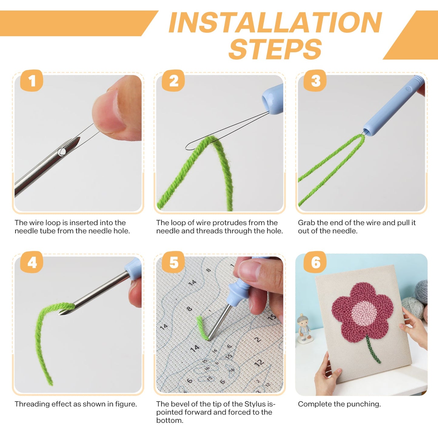 Pink Daisy Flower - Punch Needle