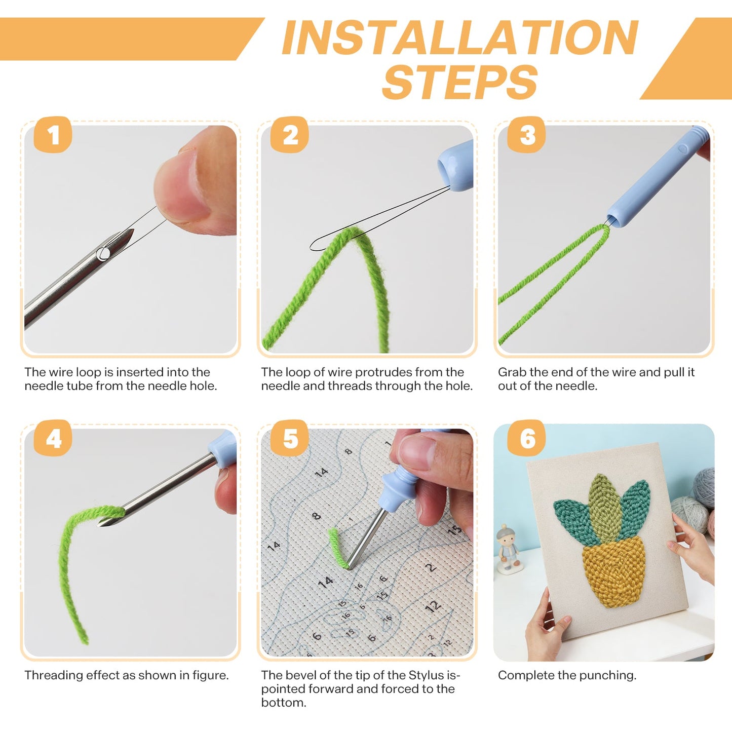 Yellow and Green Plant in Pot - Punch Needle