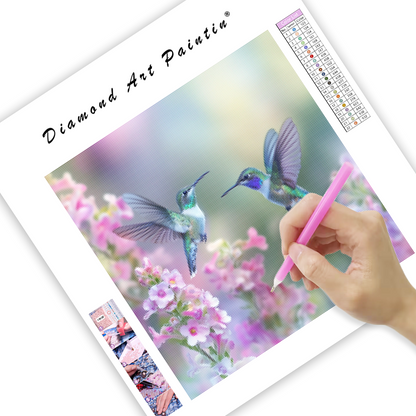 Flying Hummingbirds with Blossoms - Diamond Painting