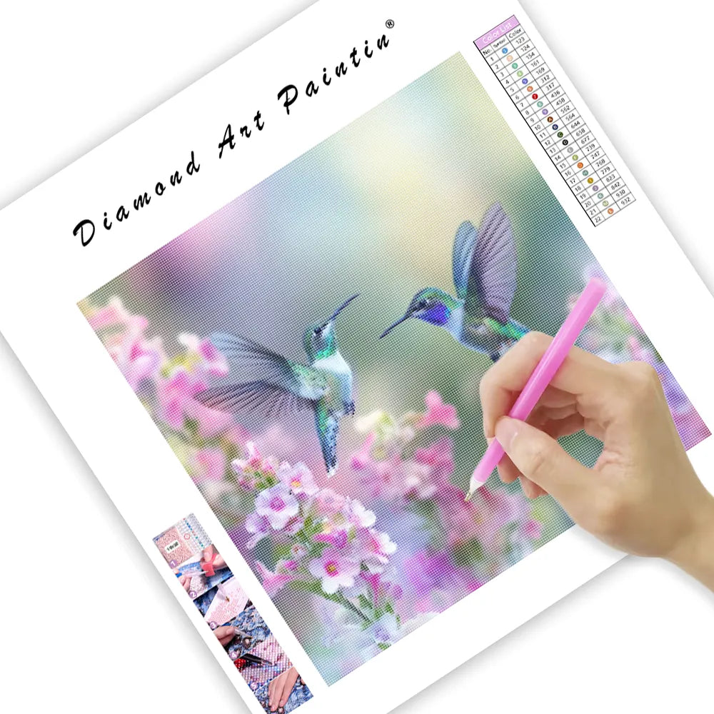 Flying Hummingbirds with Blossoms - Diamond Painting