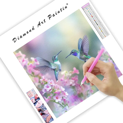 Flying Hummingbirds with Blossoms - Diamond Painting