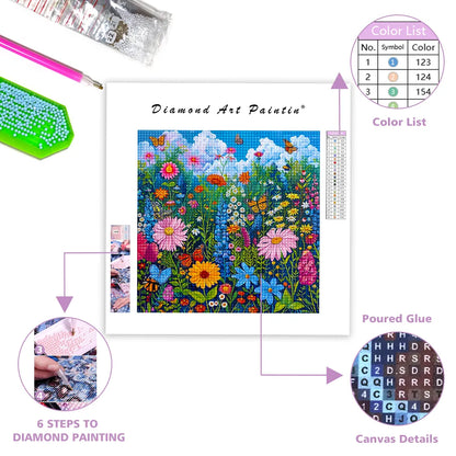 Butterfly Among Flowers - Diamond Painting