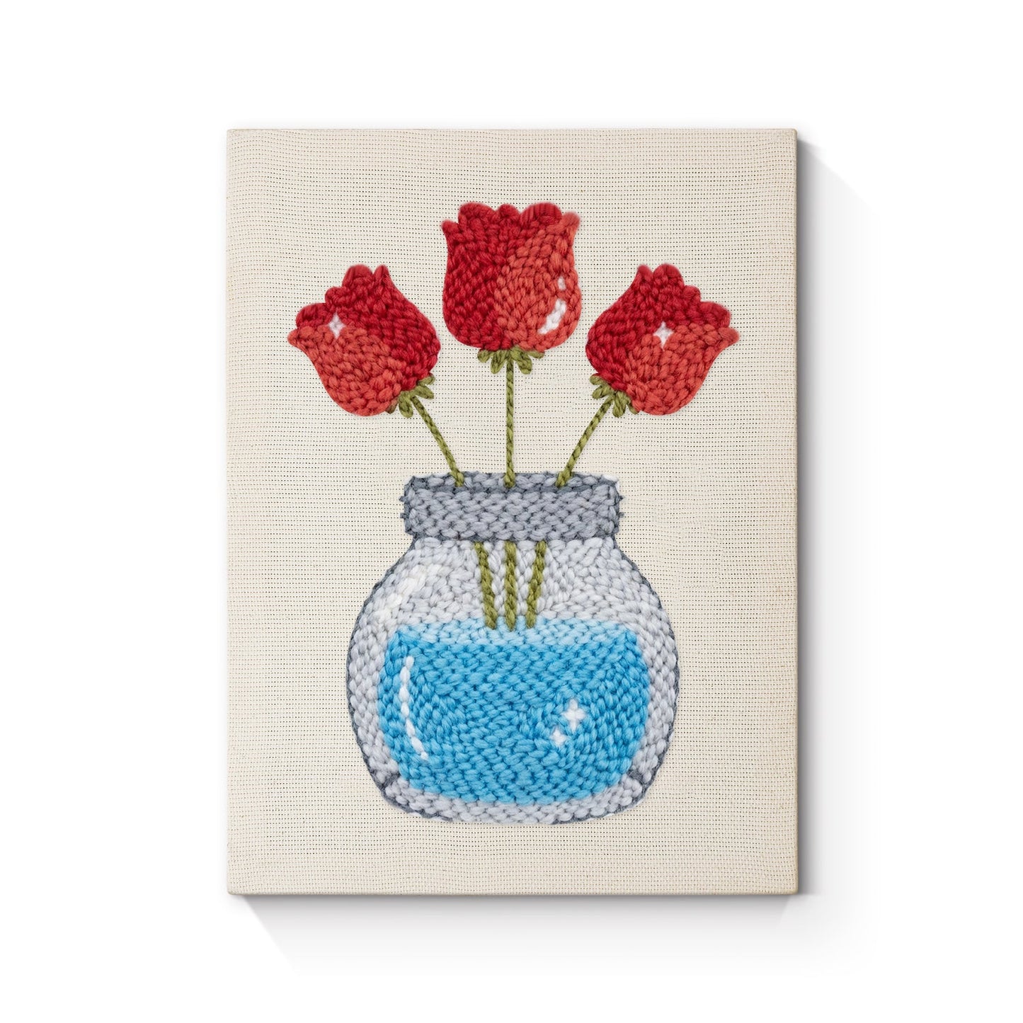 Red Tulips in Glass Jar - Punch Needle