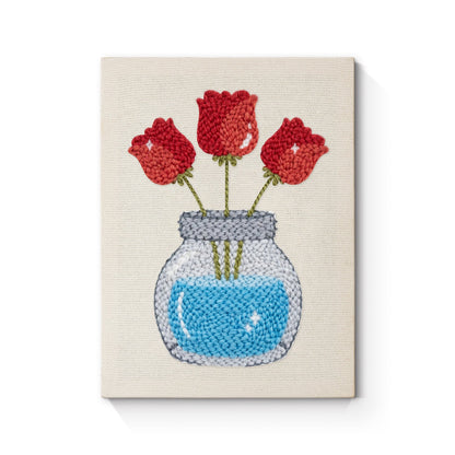 Red Tulips in Glass Jar - Punch Needle