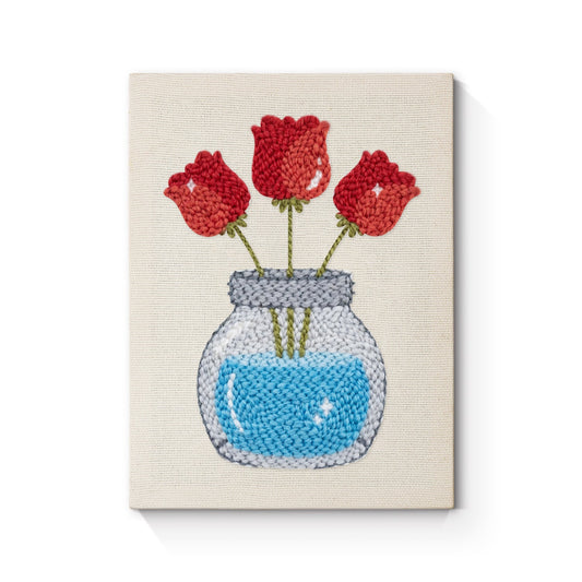 Red Tulips in Glass Jar - Punch Needle