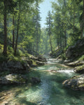 Mountain Stream in Spring - Diamond Painting