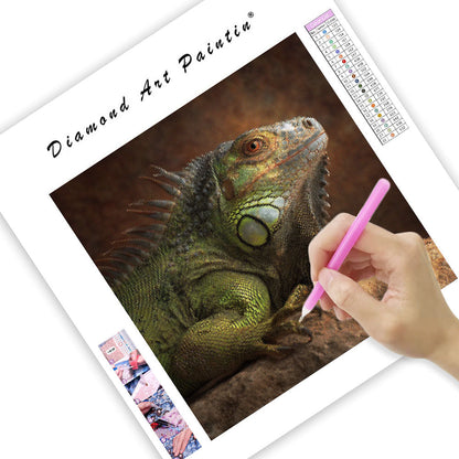 Green Iguana on Rock - Diamond Painting