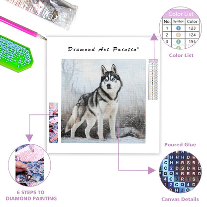 Husky in Snow - Diamond Painting