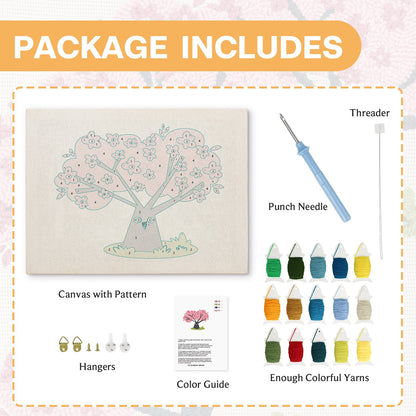 Cherry Blossom Tree with Owl - Punch Needle