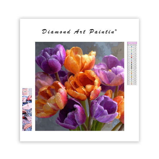 Orange and Purple Tulip Bouquet - Diamond Painting