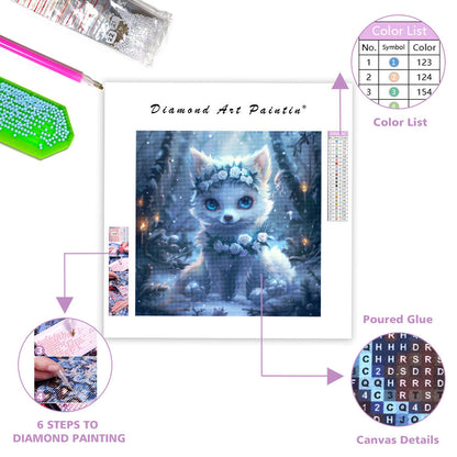 Snowy Flower Fox - Diamond Painting