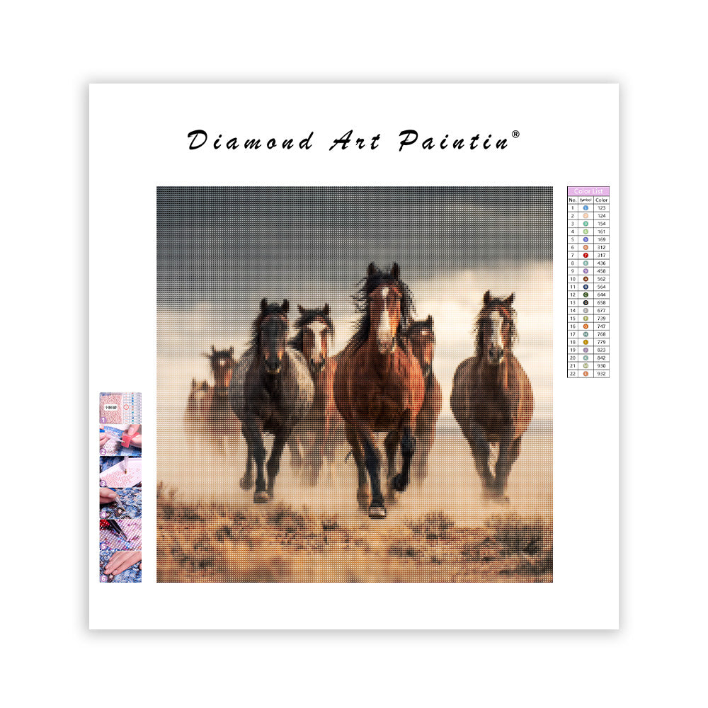 Wild Mustangs Running Free - Diamond Painting