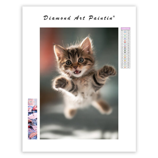 Kitten Playful Jump - Diamond Painting