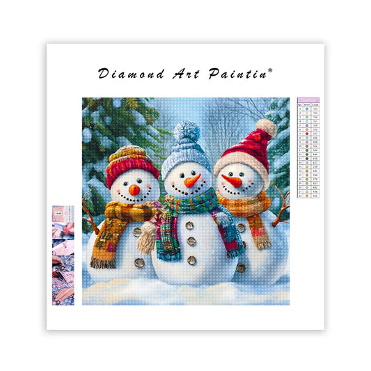 White Snow Three Snowmen - Diamond Painting
