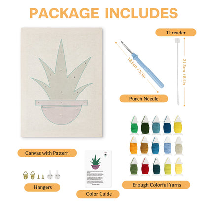 Green Plant in Purple Pot - Punch Needle