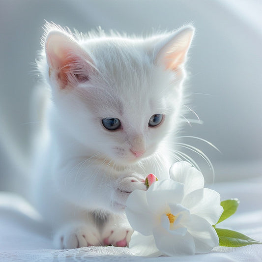 Gardenia White Cat - Diamond Painting