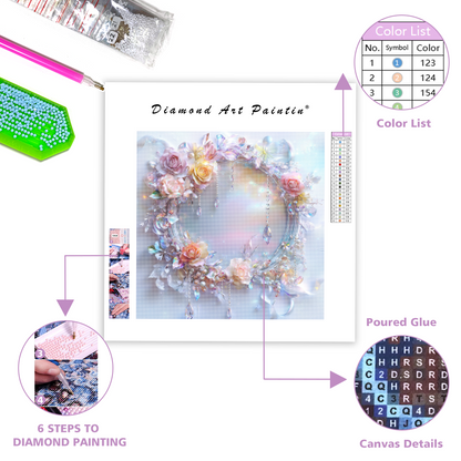 Pastel Roses and Iridescent Frame - Diamond Painting