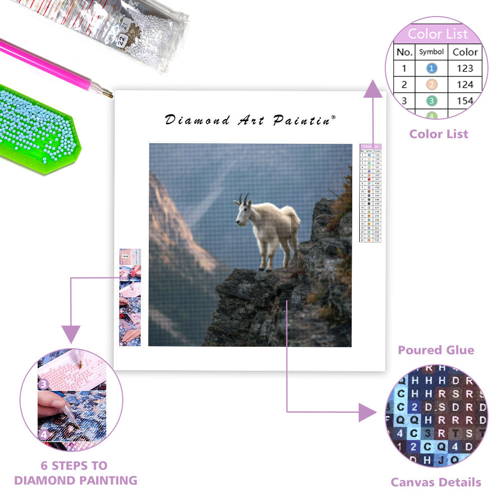 Mountain Goat on Cliff - Diamond Painting