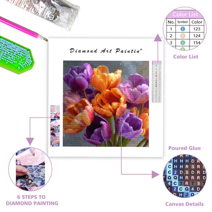 Orange and Purple Tulip Bouquet - Diamond Painting