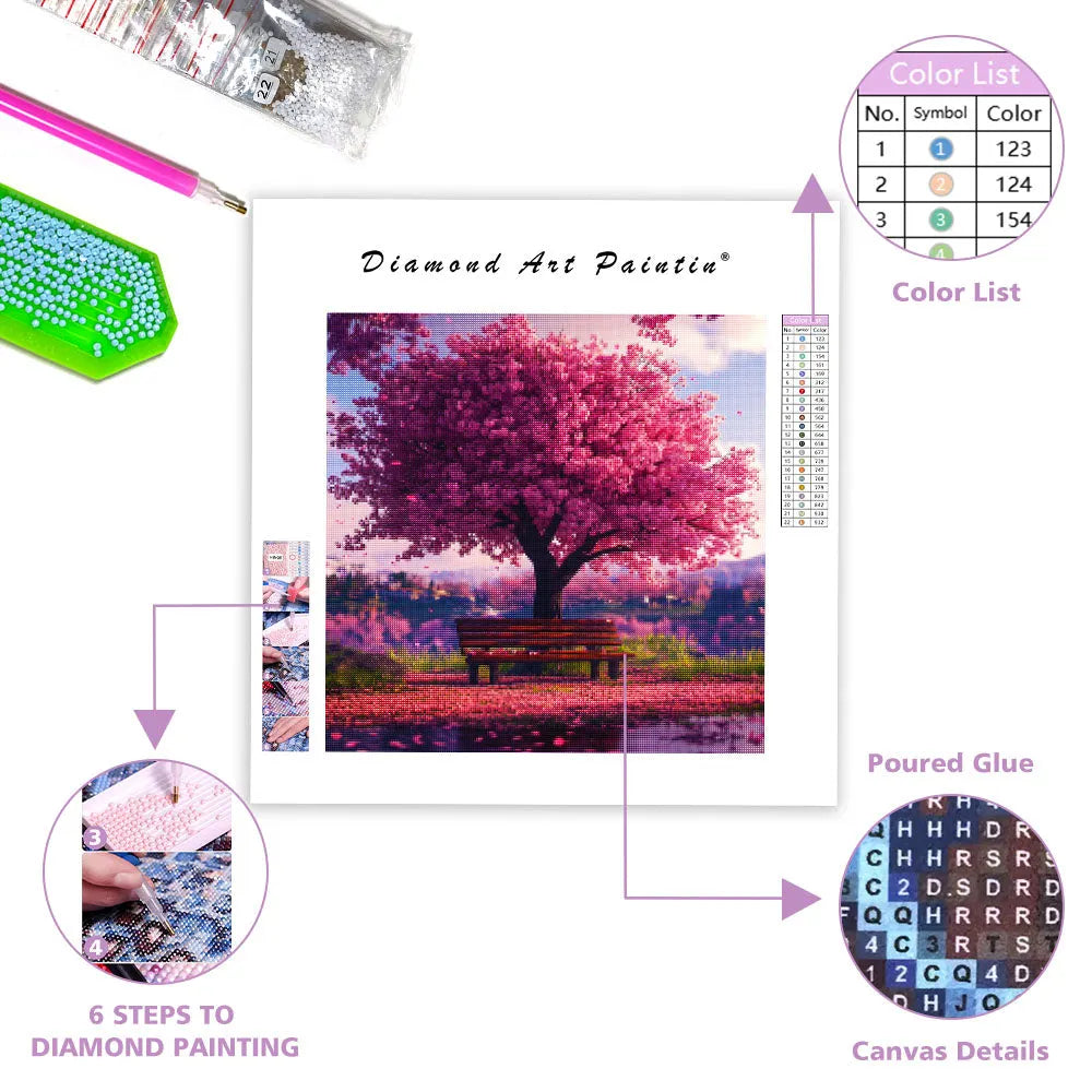 Bench Under the Cherry Blossom - Diamond Painting