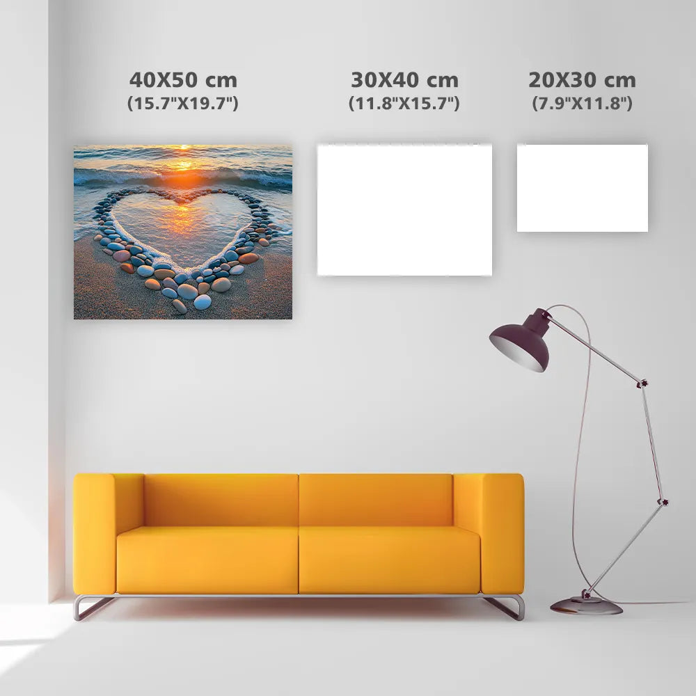 Heart-Shaped Beach Sunset - Diamond Painting
