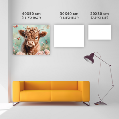 Adorable Highland Calf with Flowers - Diamond Painting