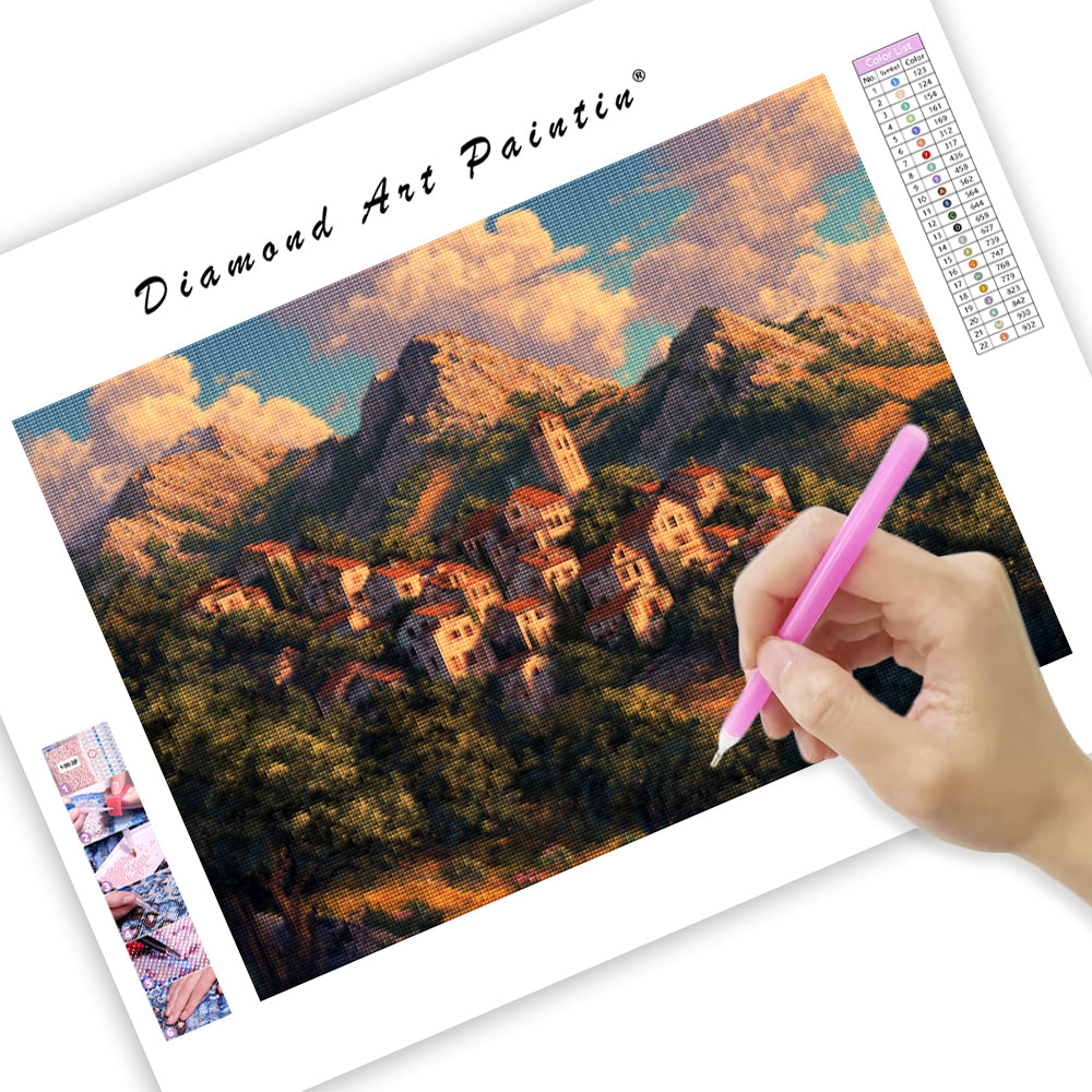 Glimpse of a Mountain Village - Diamond Painting