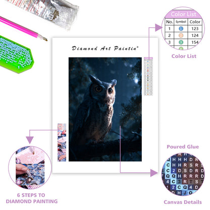 Owl in the Forest at Night - Diamond Painting